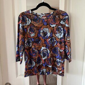 Dries Van Noten Floral Print Cotton Shirt Size Small Color Blue Brown